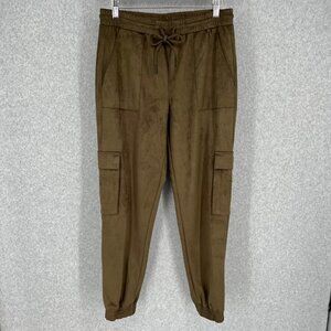 Truth Womens Faux Leather Cargo Jogger Pant Size S Olive Green Pockets Suede NEW
